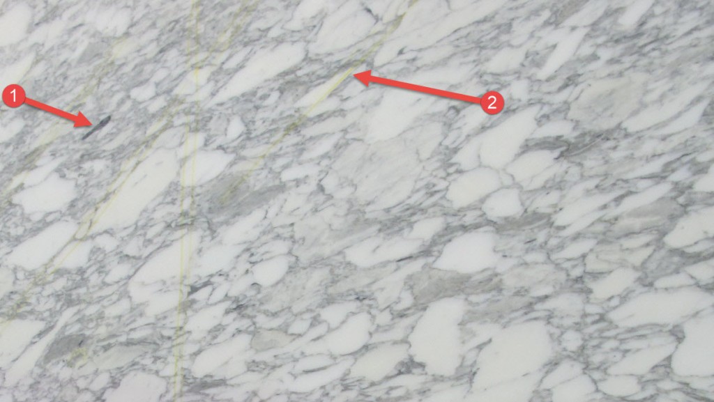Inclusions to look for when choosing a marble slab such as Statuario Chorica
